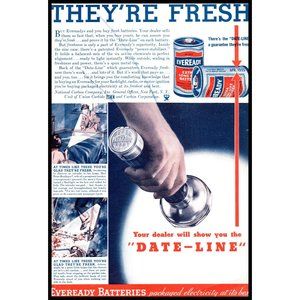 1934 Eveready Batteries Flashlight Battery Vintage Print Ad Wall Art Photo